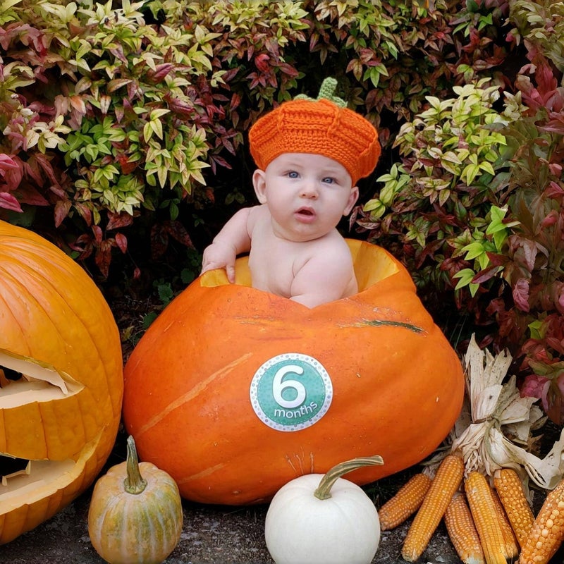 YGbridge Pumpkin Baby Hat Soft Baby Beanie Warm Boy Pumpkin Costume Toddlers Crochet Hats for Autumn, Halloween, Thanksgiving, Pumpkins Photo Shot Orange - Image 3